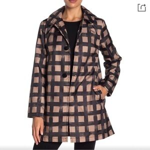 Kate Spade Grid Print Hooded Snap Rain Jacket